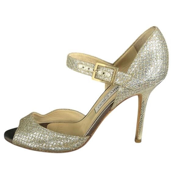 Vintage Jimmy Choo Women’s Gold Glitter Heels Size 38.5 US 8.5 - Picture 3 of 13